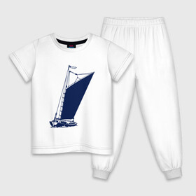 Детская пижама хлопок с принтом Парусная лодка синяя в Екатеринбурге, 100% хлопок |  брюки и футболка прямого кроя, без карманов, на брюках мягкая резинка на поясе и по низу штанин
 | sailboat | кораблик | корабль | лодка | парус | парусная лодка | тату | татуировка