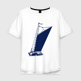 Мужская футболка хлопок Oversize с принтом Парусная лодка синяя в Екатеринбурге, 100% хлопок | свободный крой, круглый ворот, “спинка” длиннее передней части | sailboat | кораблик | корабль | лодка | парус | парусная лодка | тату | татуировка