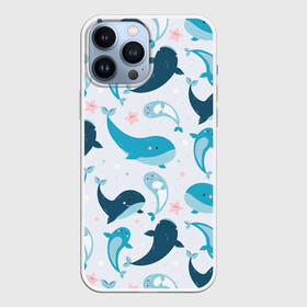 Чехол для iPhone 13 Pro Max с принтом Киты и тюлени в Екатеринбурге,  |  | whale | белый кит | кит | киты | корабли | кораблики | маяк | морские | паттерн | синий кит | чайки