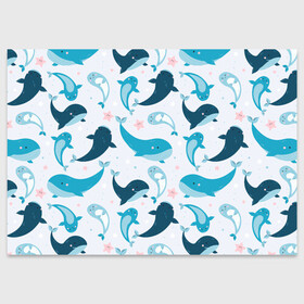 Поздравительная открытка с принтом Киты и тюлени в Екатеринбурге, 100% бумага | плотность бумаги 280 г/м2, матовая, на обратной стороне линовка и место для марки
 | whale | белый кит | кит | киты | корабли | кораблики | маяк | морские | паттерн | синий кит | чайки