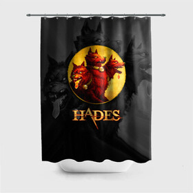 Штора 3D для ванной с принтом Hades wolf в Екатеринбурге, 100% полиэстер | плотность материала — 100 г/м2. Стандартный размер — 146 см х 180 см. По верхнему краю — пластиковые люверсы для креплений. В комплекте 10 пластиковых колец | hades | roguelike | бесконечные круги ада | волк | компьютерная игра | красный | трехглавый