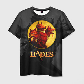 Мужская футболка 3D с принтом Hades wolf в Екатеринбурге, 100% полиэфир | прямой крой, круглый вырез горловины, длина до линии бедер | Тематика изображения на принте: hades | roguelike | бесконечные круги ада | волк | компьютерная игра | красный | трехглавый