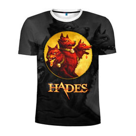 Мужская футболка 3D спортивная с принтом Hades wolf в Екатеринбурге, 100% полиэстер с улучшенными характеристиками | приталенный силуэт, круглая горловина, широкие плечи, сужается к линии бедра | hades | roguelike | бесконечные круги ада | волк | компьютерная игра | красный | трехглавый
