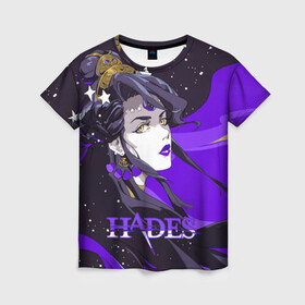 Женская футболка 3D с принтом Hades Nyx в Екатеринбурге, 100% полиэфир ( синтетическое хлопкоподобное полотно) | прямой крой, круглый вырез горловины, длина до линии бедер | nyx | roguelike | бесконечные круги ада | звезды | компьютерная игра | космос | мифология | никс