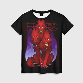Женская футболка 3D с принтом Hades wolf в Екатеринбурге, 100% полиэфир ( синтетическое хлопкоподобное полотно) | прямой крой, круглый вырез горловины, длина до линии бедер | hades | roguelike | бесконечные круги ада | волк | компьютерная игра | красный | трехглавый