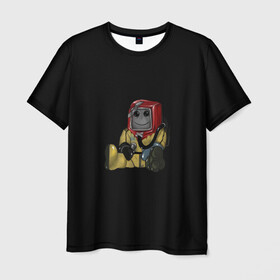 Мужская футболка 3D с принтом Smiley Hazmat Rust в Екатеринбурге, 100% полиэфир | прямой крой, круглый вырез горловины, длина до линии бедер | Тематика изображения на принте: adventure | fun | hazmat | rust | videogame | игра | костюм | позитив | раст | химзащита | химкостюм
