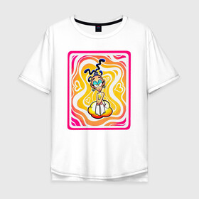 Мужская футболка хлопок Oversize с принтом Mood Girl в Екатеринбурге, 100% хлопок | свободный крой, круглый ворот, “спинка” длиннее передней части | Тематика изображения на принте: geek | girl | stickers | радужный мир | хипстер