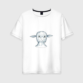 Женская футболка хлопок Oversize с принтом Овечка в Екатеринбурге, 100% хлопок | свободный крой, круглый ворот, спущенный рукав, длина до линии бедер
 | арт | белая | белое животное | овечка | овца | пушистая | пушистик | пушистое животное | рисунок | ушки
