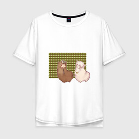 Мужская футболка хлопок Oversize с принтом Ламы в Екатеринбурге, 100% хлопок | свободный крой, круглый ворот, “спинка” длиннее передней части | арт | белая | белое животное | лама | ламочка | ламы | пушистая | пушистик | рисунок