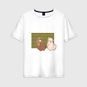 Женская футболка хлопок Oversize с принтом Ламы в Екатеринбурге, 100% хлопок | свободный крой, круглый ворот, спущенный рукав, длина до линии бедер
 | арт | белая | белое животное | лама | ламочка | ламы | пушистая | пушистик | рисунок