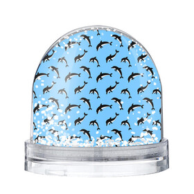 Игрушка Снежный шар с принтом Дельфины в Екатеринбурге, Пластик | Изображение внутри шара печатается на глянцевой фотобумаге с двух сторон | dolphin | дельфин | дельфины | море | морские | на голубом | с дельфином
