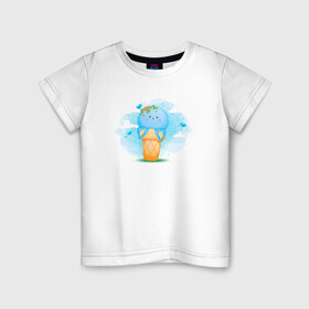 Детская футболка хлопок с принтом Осьминог в стаканчике в Екатеринбурге, 100% хлопок | круглый вырез горловины, полуприлегающий силуэт, длина до линии бедер | cute | octopus | милый | морское | осьминог | осьминожка | паттерн | тентакли | щупальца