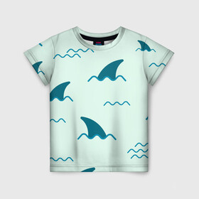 Детская футболка 3D с принтом Плавники акул в Екатеринбурге, 100% гипоаллергенный полиэфир | прямой крой, круглый вырез горловины, длина до линии бедер, чуть спущенное плечо, ткань немного тянется | shark | акула | акулы | жители | море | морские | океан | плавники | рыба