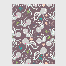 Скетчбук с принтом Осьминоги в Екатеринбурге, 100% бумага
 | 48 листов, плотность листов — 100 г/м2, плотность картонной обложки — 250 г/м2. Листы скреплены сверху удобной пружинной спиралью | cute | octopus | милый | морское | осьминог | осьминожка | паттерн | тентакли | щупальца