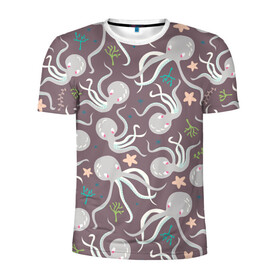 Мужская футболка 3D спортивная с принтом Осьминоги в Екатеринбурге, 100% полиэстер с улучшенными характеристиками | приталенный силуэт, круглая горловина, широкие плечи, сужается к линии бедра | cute | octopus | милый | морское | осьминог | осьминожка | паттерн | тентакли | щупальца