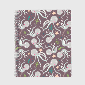 Тетрадь с принтом Осьминоги в Екатеринбурге, 100% бумага | 48 листов, плотность листов — 60 г/м2, плотность картонной обложки — 250 г/м2. Листы скреплены сбоку удобной пружинной спиралью. Уголки страниц и обложки скругленные. Цвет линий — светло-серый
 | cute | octopus | милый | морское | осьминог | осьминожка | паттерн | тентакли | щупальца