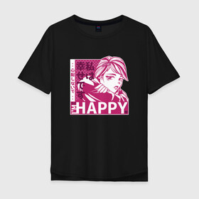 Мужская футболка хлопок Oversize с принтом Happy Sad Anime Girl Kanji в Екатеринбурге, 100% хлопок | свободный крой, круглый ворот, “спинка” длиннее передней части | anime | chibi | cute | girls | happiness | im happy | japan | japanese | kawaii | manga | waifu | анимешник | анимешница | грусть | девочки | девушки | иероглифы | кандзи | лица | манга | настроение | рисунок в стиле аниме | счастье | типичная 