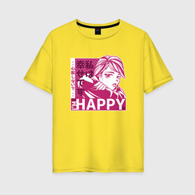 Женская футболка хлопок Oversize с принтом Happy Sad Anime Girl Kanji в Екатеринбурге, 100% хлопок | свободный крой, круглый ворот, спущенный рукав, длина до линии бедер
 | anime | chibi | cute | girls | happiness | im happy | japan | japanese | kawaii | manga | waifu | анимешник | анимешница | грусть | девочки | девушки | иероглифы | кандзи | лица | манга | настроение | рисунок в стиле аниме | счастье | типичная 
