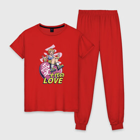 Женская пижама хлопок с принтом Kawaii Heart Anime Love в Екатеринбурге, 100% хлопок | брюки и футболка прямого кроя, без карманов, на брюках мягкая резинка на поясе и по низу штанин | Тематика изображения на принте: anime | chibi | in love | japan | japanese | kanji | kawaii | manga | mood | waifu | анимешник | анимешница | влюблена | влюблённость | кандзи | любовь | манга | настроение | рисунок в стиле аниме | розовое сердце | сердце