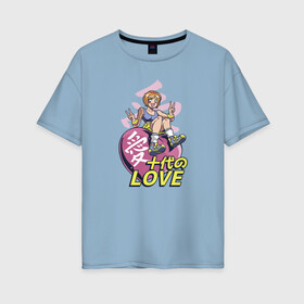 Женская футболка хлопок Oversize с принтом Kawaii Heart Anime Love в Екатеринбурге, 100% хлопок | свободный крой, круглый ворот, спущенный рукав, длина до линии бедер
 | anime | chibi | in love | japan | japanese | kanji | kawaii | manga | mood | waifu | анимешник | анимешница | влюблена | влюблённость | кандзи | любовь | манга | настроение | рисунок в стиле аниме | розовое сердце | сердце