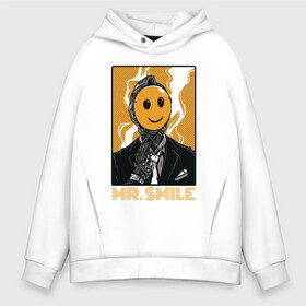 Мужское худи Oversize хлопок с принтом MR.Smile в Екатеринбурге, френч-терри — 70% хлопок, 30% полиэстер. Мягкий теплый начес внутри —100% хлопок | боковые карманы, эластичные манжеты и нижняя кромка, капюшон на магнитной кнопке | Тематика изображения на принте: арт | графика | мультяшки | робот | смайлы