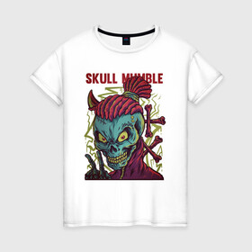 Женская футболка хлопок с принтом Skull mumble в Екатеринбурге, 100% хлопок | прямой крой, круглый вырез горловины, длина до линии бедер, слегка спущенное плечо | ари | графика | зомби | кости | скелет | череп