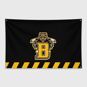 Флаг-баннер с принтом BOSTON BRUINS в Екатеринбурге, 100% полиэстер | размер 67 х 109 см, плотность ткани — 95 г/м2; по краям флага есть четыре люверса для крепления | black | boston | bruins | hockey | ice | logo | nhl | sport | usa | бостон | брюинз | кубок | логотип | медведь | нхл | спорт | стэнли | хоккей