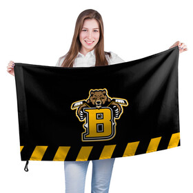Флаг 3D с принтом BOSTON BRUINS в Екатеринбурге, 100% полиэстер | плотность ткани — 95 г/м2, размер — 67 х 109 см. Принт наносится с одной стороны | black | boston | bruins | hockey | ice | logo | nhl | sport | usa | бостон | брюинз | кубок | логотип | медведь | нхл | спорт | стэнли | хоккей