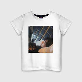 Детская футболка хлопок с принтом V BTS WITH YEONTAN в Екатеринбурге, 100% хлопок | круглый вырез горловины, полуприлегающий силуэт, длина до линии бедер | bts | v | ентан | собака | тэхен