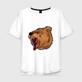 Мужская футболка хлопок Oversize с принтом Медведь в Екатеринбурге, 100% хлопок | свободный крой, круглый ворот, “спинка” длиннее передней части | бурый | животное | зверь | медведь | рык | свирепый