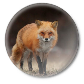 Значок с принтом Хитрая лисица в Екатеринбурге,  металл | круглая форма, металлическая застежка в виде булавки | fox | foxy | животное | звери | лиса | лисенок | лисичка | милая | рыжая | фокс