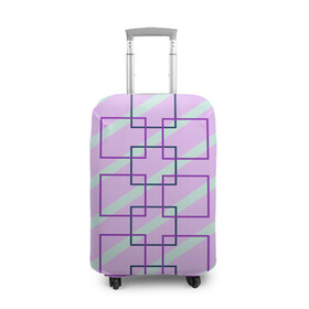 Чехол для чемодана 3D с принтом графический клетка полоска в Екатеринбурге, 86% полиэфир, 14% спандекс | двустороннее нанесение принта, прорези для ручек и колес | геометрический принт | графический | графический принт | квадраты | клетка | лавандовый | мятный | полоска