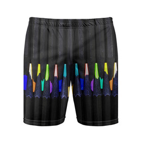 Мужские шорты спортивные с принтом Цветные Карандаши в Екатеринбурге,  |  | colored | pencils | карандаши | мелки | цветные