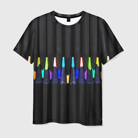 Мужская футболка 3D с принтом Цветные Карандаши в Екатеринбурге, 100% полиэфир | прямой крой, круглый вырез горловины, длина до линии бедер | Тематика изображения на принте: colored | pencils | карандаши | мелки | цветные