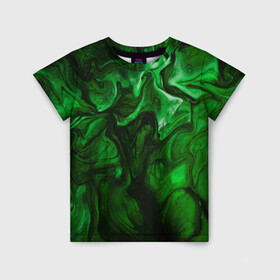 Детская футболка 3D с принтом Кислотные разводы в Екатеринбурге, 100% гипоаллергенный полиэфир | прямой крой, круглый вырез горловины, длина до линии бедер, чуть спущенное плечо, ткань немного тянется | acid | green | зеленые | кислоты | разводы