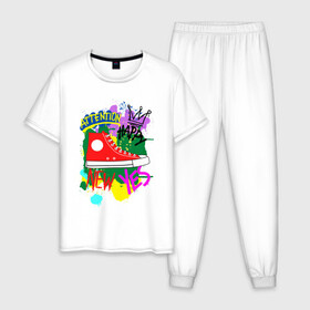 Мужская пижама хлопок с принтом Graffiti stile в Екатеринбурге, 100% хлопок | брюки и футболка прямого кроя, без карманов, на брюках мягкая резинка на поясе и по низу штанин
 | boysprint | childten | color | converse | graffiti | graffitistyle | mans