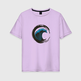 Женская футболка хлопок Oversize с принтом Enso Great Wave off Kanagawa в Екатеринбурге, 100% хлопок | свободный крой, круглый ворот, спущенный рукав, длина до линии бедер
 | art | buddhism | engraving | hokusai | minimal | ocean | print | religion | surfing | waves | zen | арт | большая волна | буддизм | в канагаве | великая волна | волны | гравюра | дзен | канагава | круг энсо | минимализм | океан | пародия