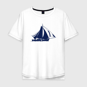 Мужская футболка хлопок Oversize с принтом Корабль в Екатеринбурге, 100% хлопок | свободный крой, круглый ворот, “спинка” длиннее передней части | sailboat | кораблик | корабль | лодка | парус | парусная лодка | тату | татуировка