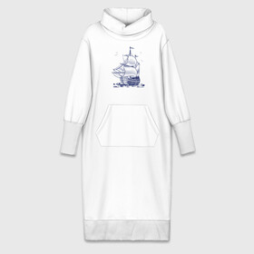 Платье удлиненное хлопок с принтом Корабль в Екатеринбурге,  |  | ships | whale | кит | киты | корабли | кораблики | корабль | море | морские | морское | паруса | чайки