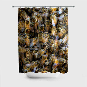 Штора 3D для ванной с принтом Пчёлы в Екатеринбурге, 100% полиэстер | плотность материала — 100 г/м2. Стандартный размер — 146 см х 180 см. По верхнему краю — пластиковые люверсы для креплений. В комплекте 10 пластиковых колец | Тематика изображения на принте: живность | животное | животные | насекомое | насекомые | пчела | пчёлка | пчёлки | пчёлы