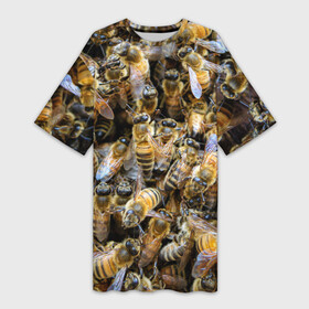 Платье-футболка 3D с принтом Пчёлы в Екатеринбурге,  |  | живность | животное | животные | насекомое | насекомые | пчела | пчёлка | пчёлки | пчёлы