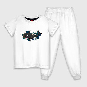 Детская пижама хлопок с принтом Косатка в Екатеринбурге, 100% хлопок |  брюки и футболка прямого кроя, без карманов, на брюках мягкая резинка на поясе и по низу штанин
 | Тематика изображения на принте: whale | кит | косатка | косатки | море | морские