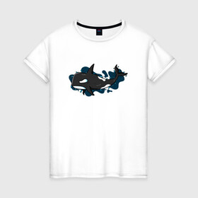 Женская футболка хлопок с принтом Косатка в Екатеринбурге, 100% хлопок | прямой крой, круглый вырез горловины, длина до линии бедер, слегка спущенное плечо | whale | кит | косатка | косатки | море | морские