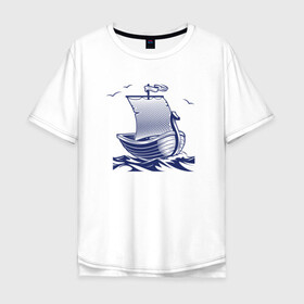 Мужская футболка хлопок Oversize с принтом Парусная лодка в Екатеринбурге, 100% хлопок | свободный крой, круглый ворот, “спинка” длиннее передней части | sailboat | викинги | кораблик | корабль | лодка | парус | парусная лодка | тату | татуировка