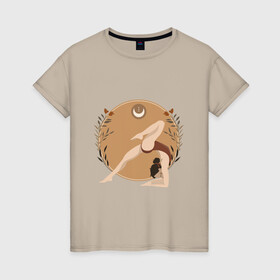 Женская футболка хлопок с принтом Yoga в Екатеринбурге, 100% хлопок | прямой крой, круглый вырез горловины, длина до линии бедер, слегка спущенное плечо | девушка | йога | купальник | спорт | цветы