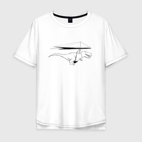 Мужская футболка хлопок Oversize с принтом Тирекс динозавр на дельтаплане в Екатеринбурге, 100% хлопок | свободный крой, круглый ворот, “спинка” длиннее передней части | Тематика изображения на принте: t rex | дельтаплан | динозавр | полет | тирекс