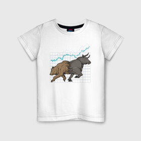 Детская футболка хлопок с принтом Бык или Медведь в Екатеринбурге, 100% хлопок | круглый вырез горловины, полуприлегающий силуэт, длина до линии бедер | bulls | акции | банк | бык | инвестиции | медведь | тинькофф