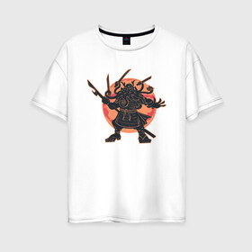 Женская футболка хлопок Oversize с принтом Ктулху Самурай Samurai ninja в Екатеринбурге, 100% хлопок | свободный крой, круглый ворот, спущенный рукав, длина до линии бедер
 | art | cyberpunk samurai | elder god | ninja | oni | rdsmry | ronin | samurai | shogun | арт | говард лавкрафт | древние боги | древний бог | киберпанк самурай | мерч | осьминог | прикол | путь воина | ронин | сёгун | токио | харакири