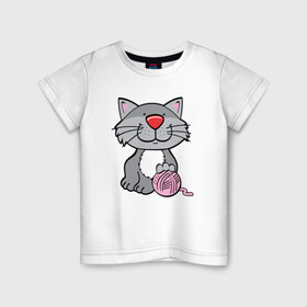 Детская футболка хлопок с принтом Smiling Cat в Екатеринбурге, 100% хлопок | круглый вырез горловины, полуприлегающий силуэт, длина до линии бедер | animal | cat | cute | kitty | meow | друг | животные | киска | китти | кот | котенок | котик | котэ | кошечка | кошка | милый | мур | мяу | питомец