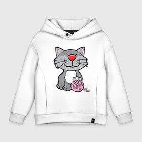 Детское худи Oversize хлопок с принтом Smiling Cat в Екатеринбурге, френч-терри — 70% хлопок, 30% полиэстер. Мягкий теплый начес внутри —100% хлопок | боковые карманы, эластичные манжеты и нижняя кромка, капюшон на магнитной кнопке | animal | cat | cute | kitty | meow | друг | животные | киска | китти | кот | котенок | котик | котэ | кошечка | кошка | милый | мур | мяу | питомец